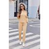 Ekouaer Women’s Pajama Sets Casual 2Pcs Sleepwear Long Sleeve Pullover Tops Long Joggers Pants with Pockets(Rib-khaki)