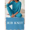 Ekouaer Women’s Pajama Sets Casual 2Pcs Sleepwear Long Sleeve Pullover Tops Long Joggers Pants with Pockets(Rib-lake Blue)