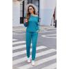 Ekouaer Women’s Pajama Sets Casual 2Pcs Sleepwear Long Sleeve Pullover Tops Long Joggers Pants with Pockets(Rib-lake Blue)