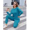Ekouaer Women’s Pajama Sets Casual 2Pcs Sleepwear Long Sleeve Pullover Tops Long Joggers Pants with Pockets(Rib-lake Blue)