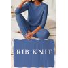 Ekouaer Women’s Pajama Sets Casual 2Pcs Sleepwear Long Sleeve Pullover Tops Long Joggers Pants with Pockets(Rib-navy Blue)