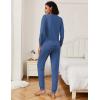 Ekouaer Women’s Pajama Sets Casual 2Pcs Sleepwear Long Sleeve Pullover Tops Long Joggers Pants with Pockets(Rib-navy Blue)