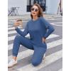 Ekouaer Women’s Pajama Sets Casual 2Pcs Sleepwear Long Sleeve Pullover Tops Long Joggers Pants with Pockets(Rib-navy Blue)