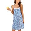 Ekouaer Women’s 100% Cotton Lace Nightgown Sleeveless Sleep Dress Victorian Sleepshirt Button Strap Gown(Blue Flower)