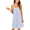 Ekouaer Women’s 100% Cotton Lace Nightgown Sleeveless Sleep Dress Victorian Sleepshirt Button Strap Gown(Candy Blue)