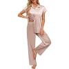 Ekouaer Womens Satin Pajamas Set Silky Two-piece Short Sleeve and Long Pants Sleepwear Button-Down Pj Sets With Pockets(Champagne)