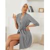 Ekouaer Robes for Women Ribbed Knit Bathrobe Soft Knee Length Kimono Robe 3/4 Sleeve Sleepwear with Pockets S-XXL(Dark Gray)