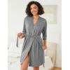 Ekouaer Robes for Women Ribbed Knit Bathrobe Soft Knee Length Kimono Robe 3/4 Sleeve Sleepwear with Pockets S-XXL(Dark Gray)