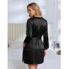 Ekouaer Silk Robe for Women Short Satin Robe 3/4 Sleeves Lace Trim Kimono Bathrobe Sexy Bride Bridsmaid Sleepwear with Pocket(Black)