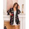 Ekouaer Silk Robe for Women Short Satin Robe 3/4 Sleeves Lace Trim Kimono Bathrobe Sexy Bride Bridsmaid Sleepwear with Pocket(Black Boots)