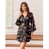 Ekouaer Silk Robe for Women Short Satin Robe 3/4 Sleeves Lace Trim Kimono Bathrobe Sexy Bride Bridsmaid Sleepwear with Pocket(Black Boots)