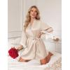 Ekouaer Silk Robe for Women Short Satin Robe 3/4 Sleeves Lace Trim Kimono Bathrobe Sexy Bride Bridsmaid Sleepwear with Pocket(Champagne)