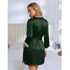 Ekouaer Silk Robe for Women Short Satin Robe 3/4 Sleeves Lace Trim Kimono Bathrobe Sexy Bride Bridsmaid Sleepwear with Pocket(Dark Green)
