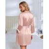 Ekouaer Silk Robe for Women Short Satin Robe 3/4 Sleeves Lace Trim Kimono Bathrobe Sexy Bride Bridsmaid Sleepwear with Pocket(Dusty Pink)