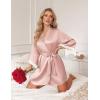 Ekouaer Silk Robe for Women Short Satin Robe 3/4 Sleeves Lace Trim Kimono Bathrobe Sexy Bride Bridsmaid Sleepwear with Pocket(Dusty Pink)