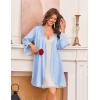 Ekouaer Silk Robe for Women Short Satin Robe 3/4 Sleeves Lace Trim Kimono Bathrobe Sexy Bride Bridsmaid Sleepwear with Pocket(Light Blue)