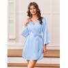 Ekouaer Silk Robe for Women Short Satin Robe 3/4 Sleeves Lace Trim Kimono Bathrobe Sexy Bride Bridsmaid Sleepwear with Pocket(Light Blue)