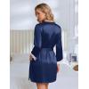 Ekouaer Silk Robe for Women Short Satin Robe 3/4 Sleeves Lace Trim Kimono Bathrobe Sexy Bride Bridsmaid Sleepwear with Pocket(Navy Blue)