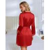 Ekouaer Silk Robe for Women Short Satin Robe 3/4 Sleeves Lace Trim Kimono Bathrobe Sexy Bride Bridsmaid Sleepwear with Pocket(Red)