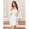 Ekouaer Silk Robe for Women Short Satin Robe 3/4 Sleeves Lace Trim Kimono Bathrobe Sexy Bride Bridsmaid Sleepwear with Pocket(White)