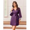 Ekouaer Silk Robe for Women Short Satin Robe 3/4 Sleeves Lace Trim Kimono Bathrobe Sexy Bride Bridsmaid Sleepwear with Pocket(Wineberry)