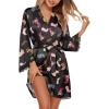 Ekouaer Silk Robe for Women Short Satin Robe 3/4 Sleeves Lace Trim Kimono Bathrobe Sexy Bride Bridsmaid Sleepwear with Pocket(Black Boots)