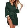 Ekouaer Silk Robe for Women Short Satin Robe 3/4 Sleeves Lace Trim Kimono Bathrobe Sexy Bride Bridsmaid Sleepwear with Pocket(Dark Green)