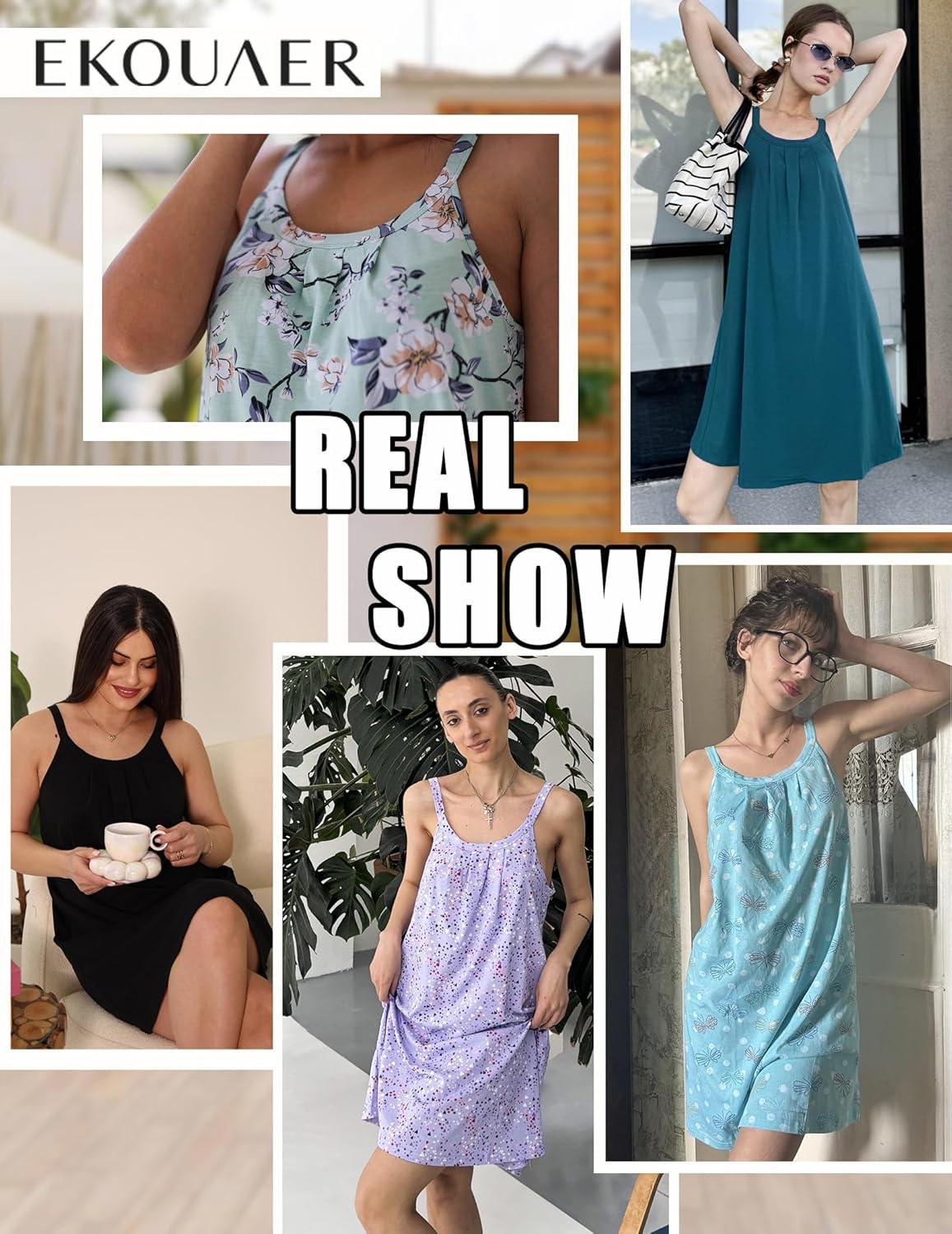 imageEkouaer Cotton Nightgowns for Women Sleeveless Night Shirts Tank Sleepwer Pleated Scoopneck Sleepshirt S3XLWine Red