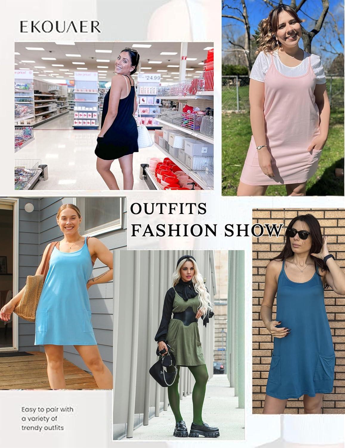 imageEkouaer Nightgowns for Women Cotton Sleepwear Sexy Sleep Shirt Adjustable Spaghetti Strap Night Gowns with Pockets S3XLLight Blue