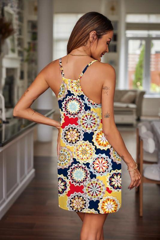 imageEkouaer Nightgowns for Women Cotton Sleepwear Sexy Sleep Shirt Adjustable Spaghetti Strap Night Gowns with Pockets S3XLMandala