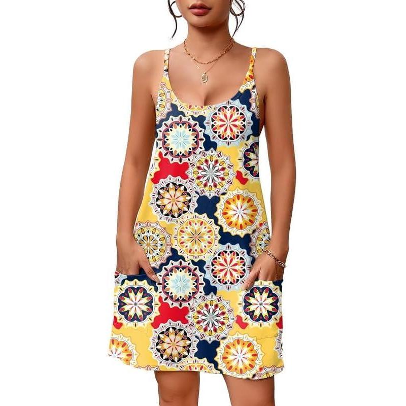 imageEkouaer Nightgowns for Women Cotton Sleepwear Sexy Sleep Shirt Adjustable Spaghetti Strap Night Gowns with Pockets S3XLMandala