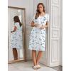 Ekouaer Nightgowns for Women with Pockets Button Front Short Sleeve House Dresses Floral Print Mumu Dress(Blue Floral)