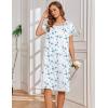 Ekouaer Nightgowns for Women with Pockets Button Front Short Sleeve House Dresses Floral Print Mumu Dress(Blue Floral)