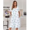Ekouaer Nightgowns for Women with Pockets Button Front Short Sleeve House Dresses Floral Print Mumu Dress(Blue Floral)