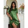 Ekouaer Satin Nightshirt for Women Button Down Nightgown Silk Short Sleeve Sleepshirt Notch Collar Sleepwear S-3XL(Army Green)