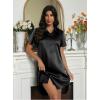 Ekouaer Satin Nightshirt for Women Button Down Nightgown Silk Short Sleeve Sleepshirt Notch Collar Sleepwear S-3XL(Black)