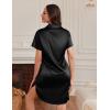 Ekouaer Satin Nightshirt for Women Button Down Nightgown Silk Short Sleeve Sleepshirt Notch Collar Sleepwear S-3XL(Black)