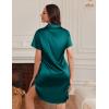 Ekouaer Satin Nightshirt for Women Button Down Nightgown Silk Short Sleeve Sleepshirt Notch Collar Sleepwear S-3XL(Blue Green)