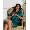 Ekouaer Satin Nightshirt for Women Button Down Nightgown Silk Short Sleeve Sleepshirt Notch Collar Sleepwear S-3XL(Blue Green)