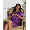 Ekouaer Satin Nightshirt for Women Button Down Nightgown Silk Short Sleeve Sleepshirt Notch Collar Sleepwear S-3XL(Bright Purple)