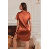 Ekouaer Satin Nightshirt for Women Button Down Nightgown Silk Short Sleeve Sleepshirt Notch Collar Sleepwear S-3XL(Caramel)