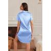 Ekouaer Satin Nightshirt for Women Button Down Nightgown Silk Short Sleeve Sleepshirt Notch Collar Sleepwear S-3XL(Clear Blue)