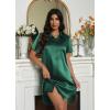 Ekouaer Satin Nightshirt for Women Button Down Nightgown Silk Short Sleeve Sleepshirt Notch Collar Sleepwear S-3XL(Evergreen)