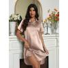 Ekouaer Satin Nightshirt for Women Button Down Nightgown Silk Short Sleeve Sleepshirt Notch Collar Sleepwear S-3XL(Khaki)