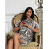 Ekouaer Satin Nightshirt for Women Button Down Nightgown Silk Short Sleeve Sleepshirt Notch Collar Sleepwear S-3XL(Leopard)