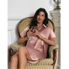 Ekouaer Satin Nightshirt for Women Button Down Nightgown Silk Short Sleeve Sleepshirt Notch Collar Sleepwear S-3XL(Mauve Rose)