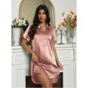 Ekouaer Satin Nightshirt for Women Button Down Nightgown Silk Short Sleeve Sleepshirt Notch Collar Sleepwear S-3XL(Mauve Rose)