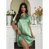 Ekouaer Satin Nightshirt for Women Button Down Nightgown Silk Short Sleeve Sleepshirt Notch Collar Sleepwear S-3XL(Muted Green)