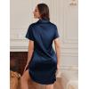 Ekouaer Satin Nightshirt for Women Button Down Nightgown Silk Short Sleeve Sleepshirt Notch Collar Sleepwear S-3XL(Navy Blue)