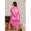 Ekouaer Satin Nightshirt for Women Button Down Nightgown Silk Short Sleeve Sleepshirt Notch Collar Sleepwear S-3XL(Pink Leopard)